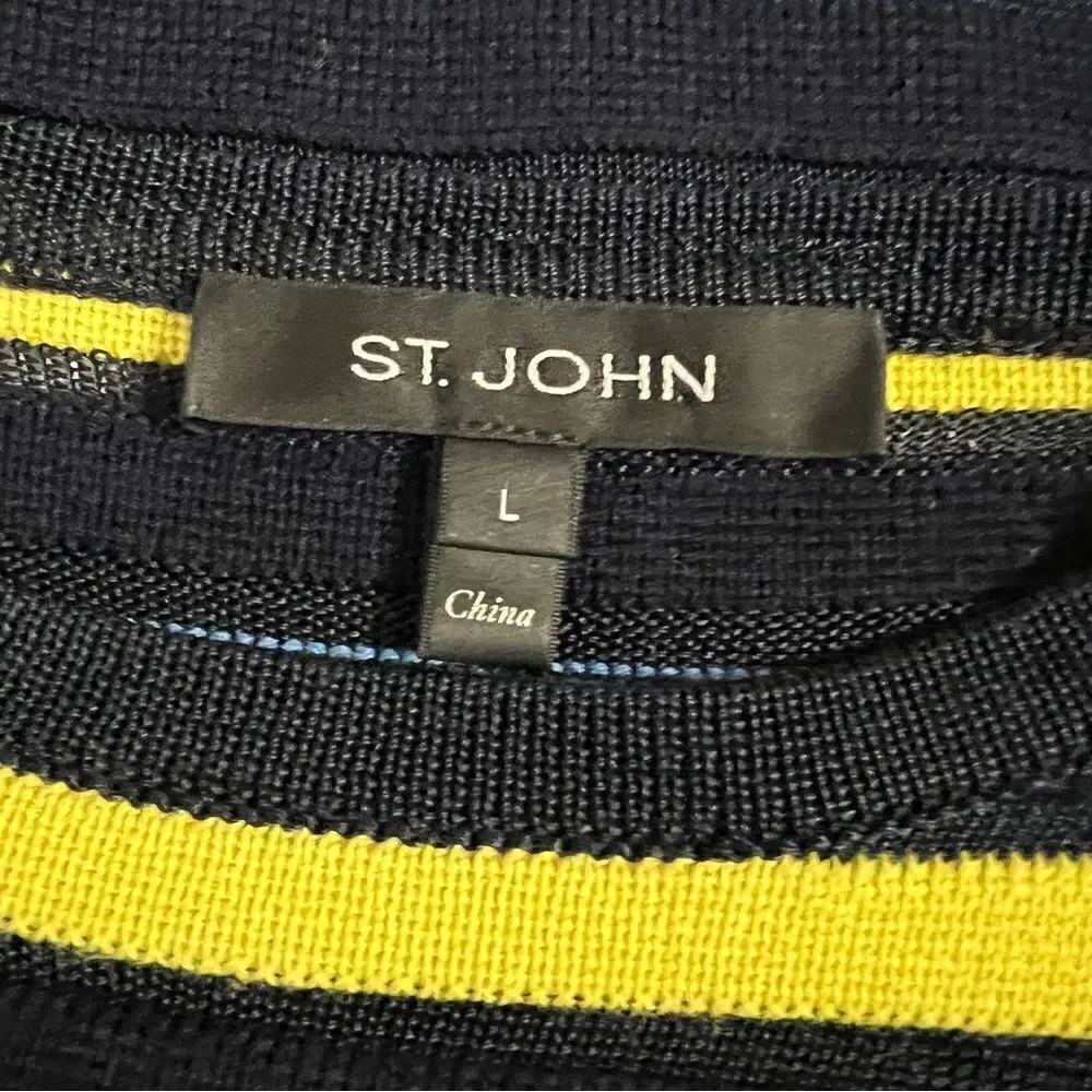 St. John Blue and Yellow Striped Knit Side Slit Sweater - L‎